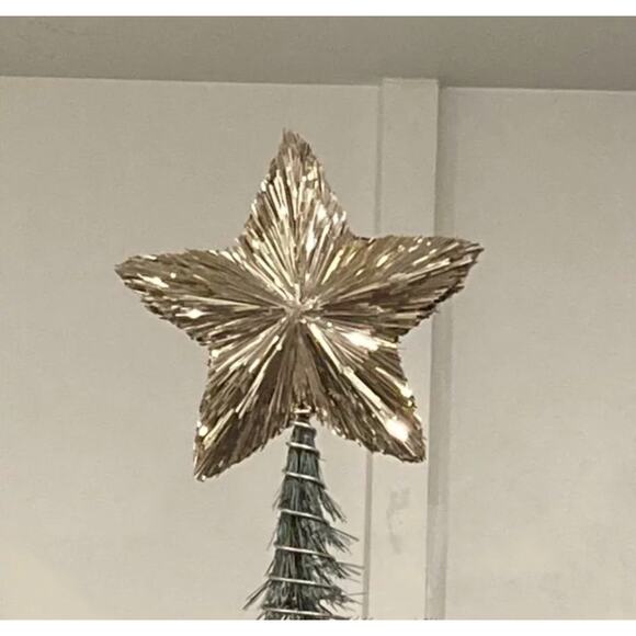 Champagne Textured 5-Point Tinsel Star Tree Topper 11" Layered Holiday Decor - Picture 6 of 10